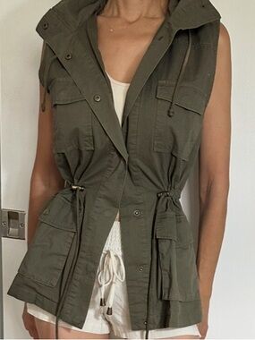 Love Tree Olive Green Sleeveless Utility Vest Jacket